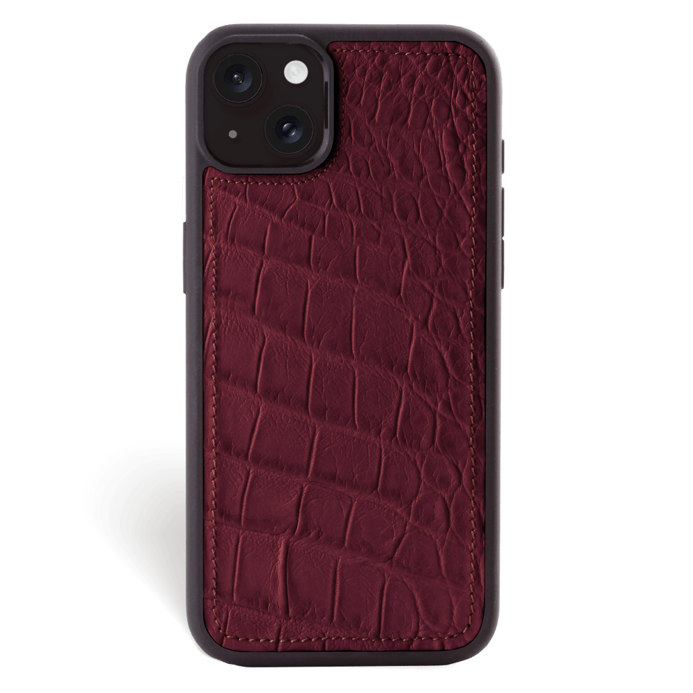 Iphone 15 Case   Alligator Leather   Sport Case   Burgundy   No Metalware   Versailles   Front Iphone 15 Case   Alligator Leather   Sport Case   Burgundy   No Metalware   Versailles   Front