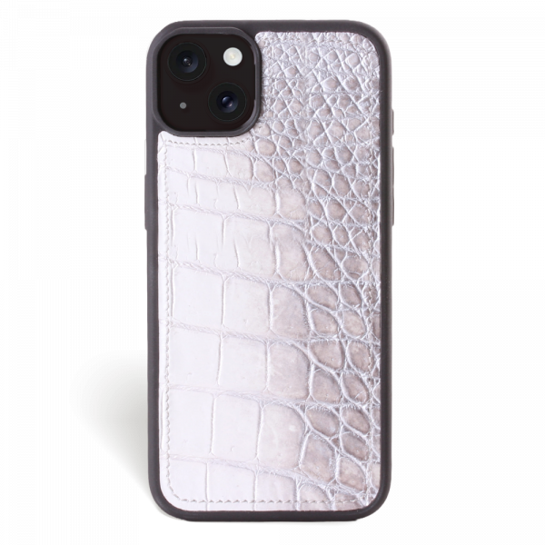 Iphone 15 Case   Crocodylus Leather   Sport Case   Himalaya Silver   No Metalware   Versailles   Front