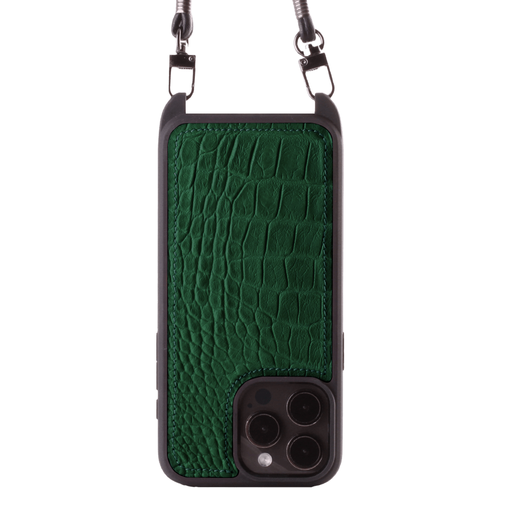 Iphone 15 Pro Max Case   Alligator Leather   Sling   Mint Green   No Metalware   Versailles   Front Iphone 15 Pro Max Case   Alligator Leather   Sling   Mint Green   No Metalware   Versailles   Front