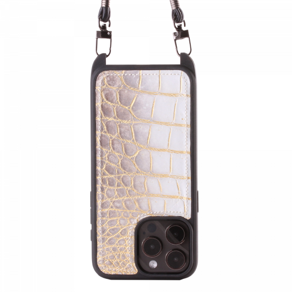Iphone 15 Pro Max Case   Crocodylus Leather   Sling   Himalaya Gold   No Metalware   Versailles   Front