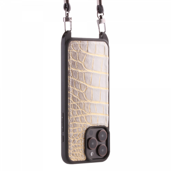 Iphone 15 Pro Max Case   Crocodylus Leather   Sling   Himalaya Gold   No Metalware   Versailles   Tilt
