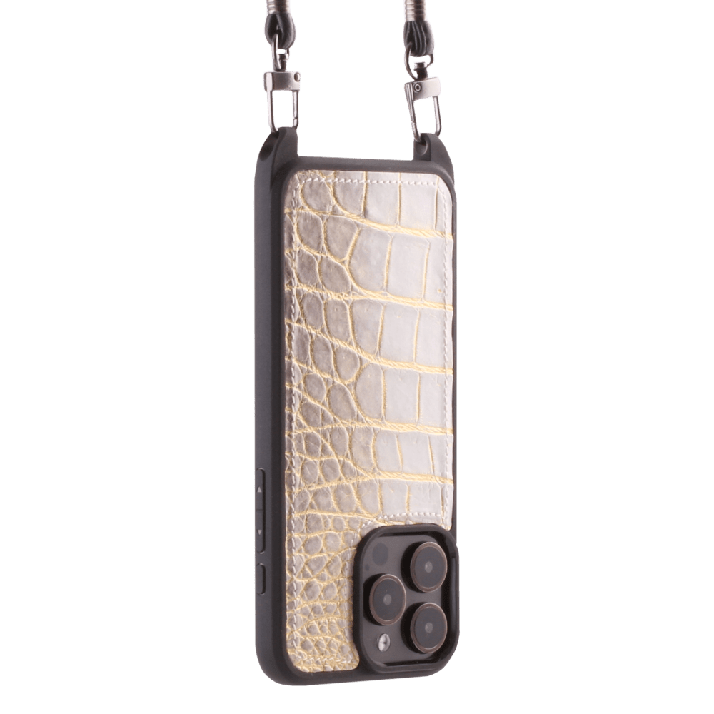 Iphone 15 Pro Max Case   Crocodylus Leather   Sling   Himalaya Gold   No Metalware   Versailles   Tilt Iphone 15 Pro Max Case   Crocodylus Leather   Sling   Himalaya Gold   No Metalware   Versailles   Tilt