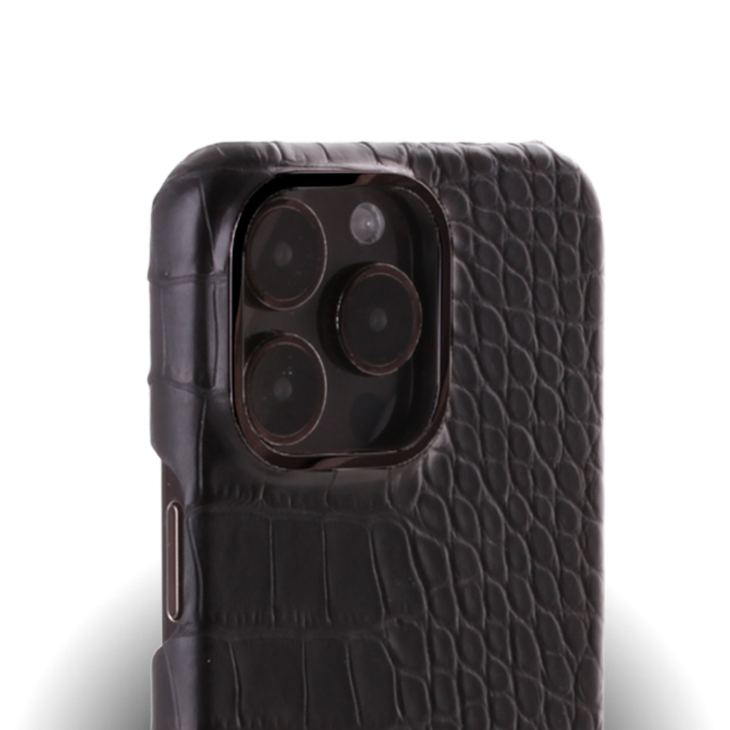 Case Type Iphone 15 Pro Max Case   Alligator Leather   Premium   Black   Black Metalware   Versailles   Tilted 2