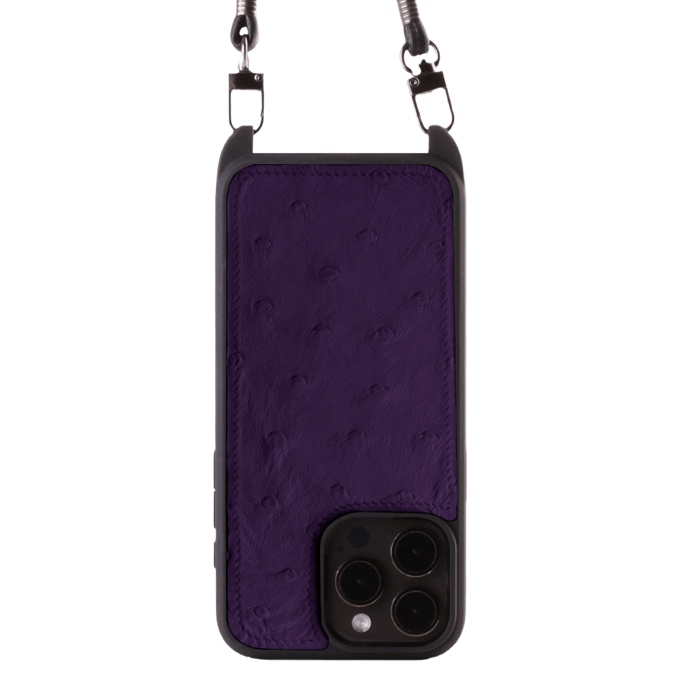 Iphone 15 Pro Max Case   Ostrich Leather   Sling   Purple   No Metalware   Versailles   Front Iphone 15 Pro Max Case   Ostrich Leather   Sling   Purple   No Metalware   Versailles   Front
