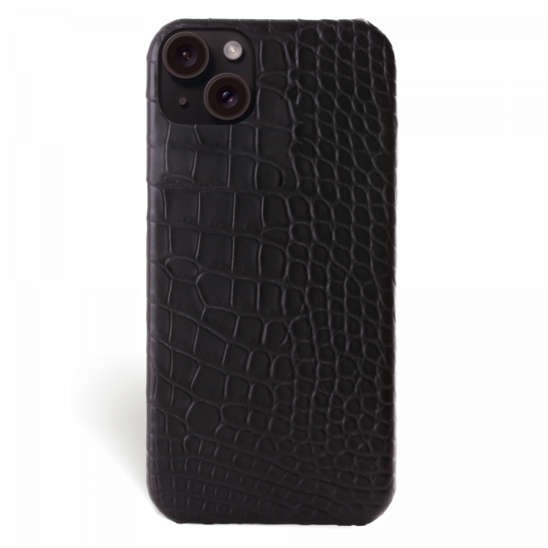 Iphone 15 Case   Alligator Leather   Signature   Black   No Metalware   Versailles   Front