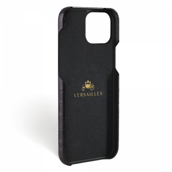 Iphone 15 Case   Alligator Leather   Signature   Black   No Metalware   Versailles   Inside