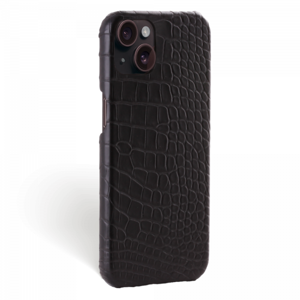 Iphone 15 Case   Alligator Leather   Signature   Black   No Metalware   Versailles   Tilt