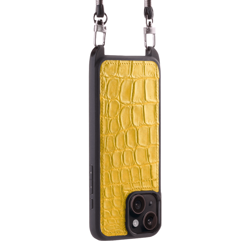 Iphone 15 Case   Alligator Leather   Sling   Yellow   No Metalware   Versailles   Tilt Iphone 15 Case   Alligator Leather   Sling   Yellow   No Metalware   Versailles   Tilt