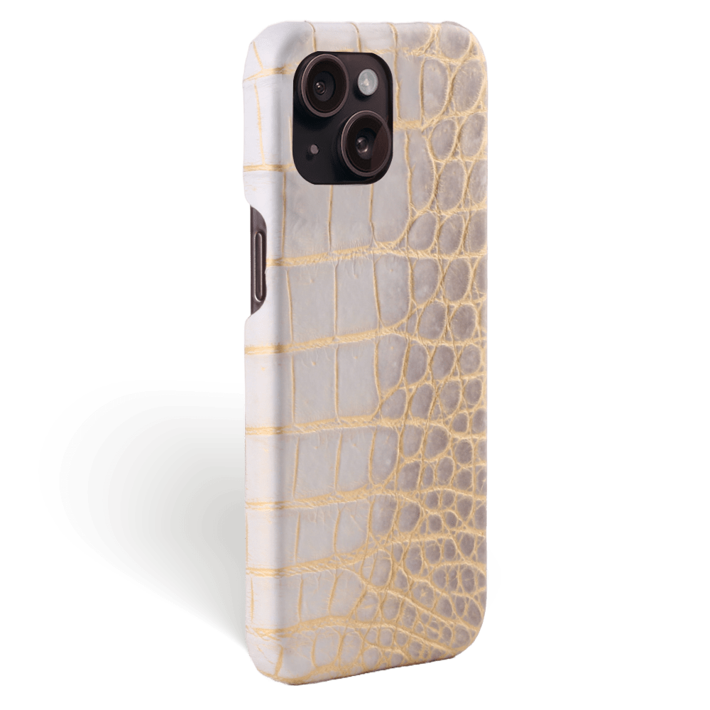 Iphone 15 Case   Crocodylus Leather   Signature   Himalaya Gold   No Metalware   Versailles   Tilt Iphone 15 Case   Crocodylus Leather   Signature   Himalaya Gold   No Metalware   Versailles   Tilt