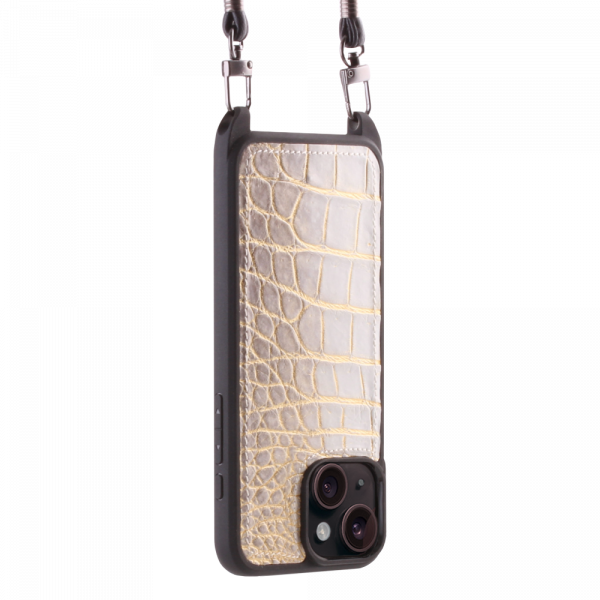 Iphone 15 Case   Himalaya Leather   Sling   Himalaya Gold   No Metalware   Versailles   Tilt