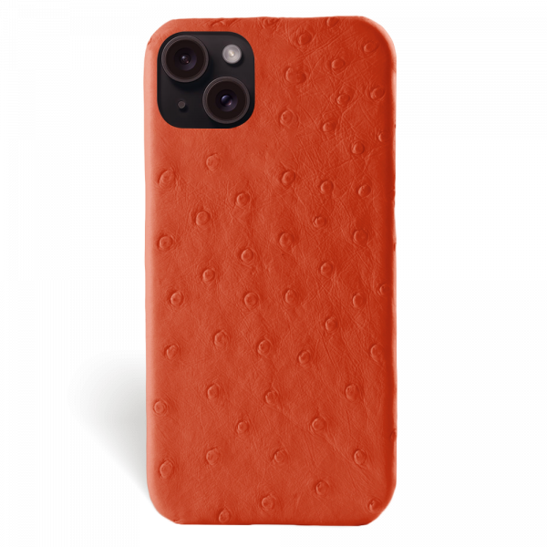 Iphone 15 Case   Ostrich Leather   Signature   Orange   No Metalware   Versailles   Front