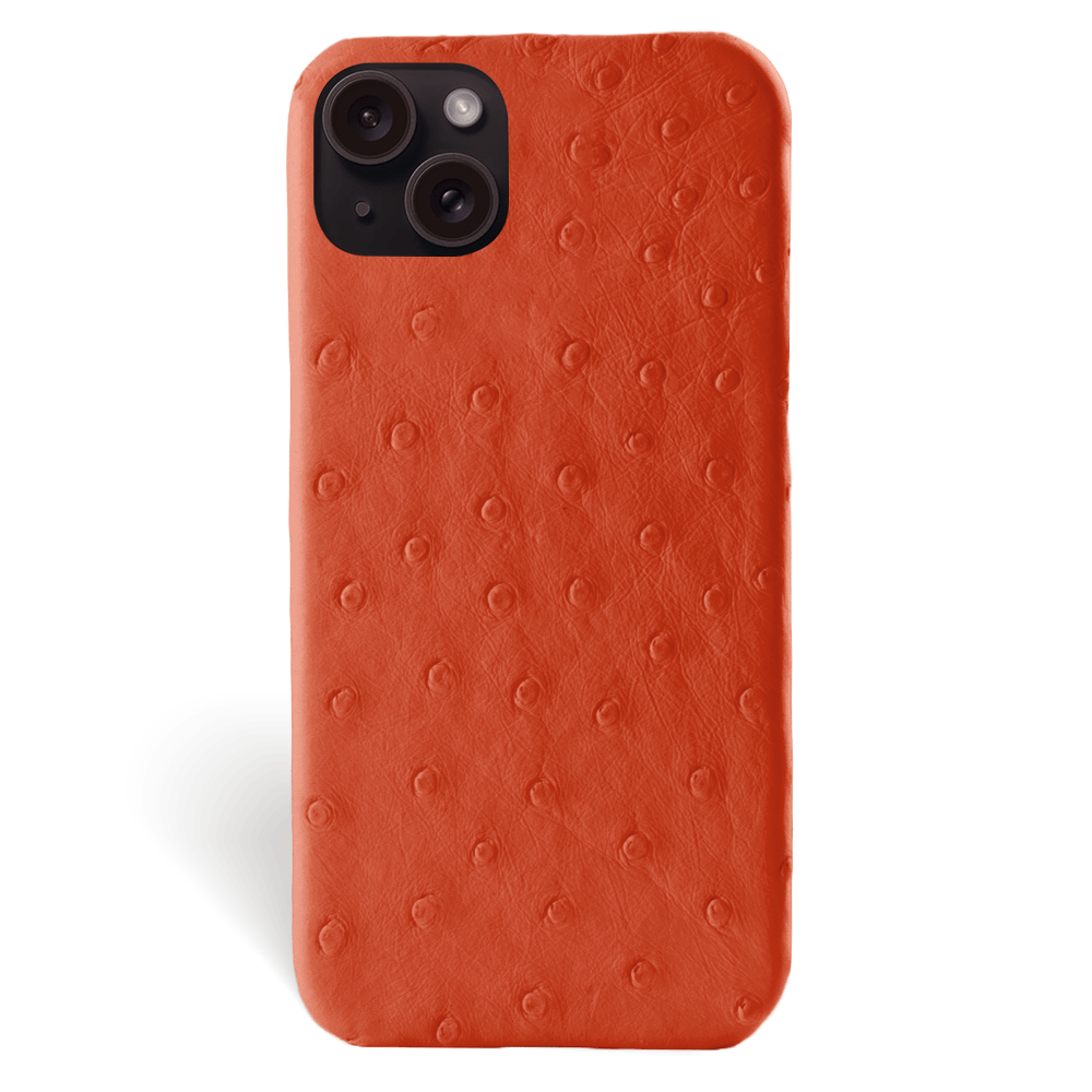 Iphone 15 Case   Ostrich Leather   Signature   Orange   No Metalware   Versailles   Front Iphone 15 Case   Ostrich Leather   Signature   Orange   No Metalware   Versailles   Front