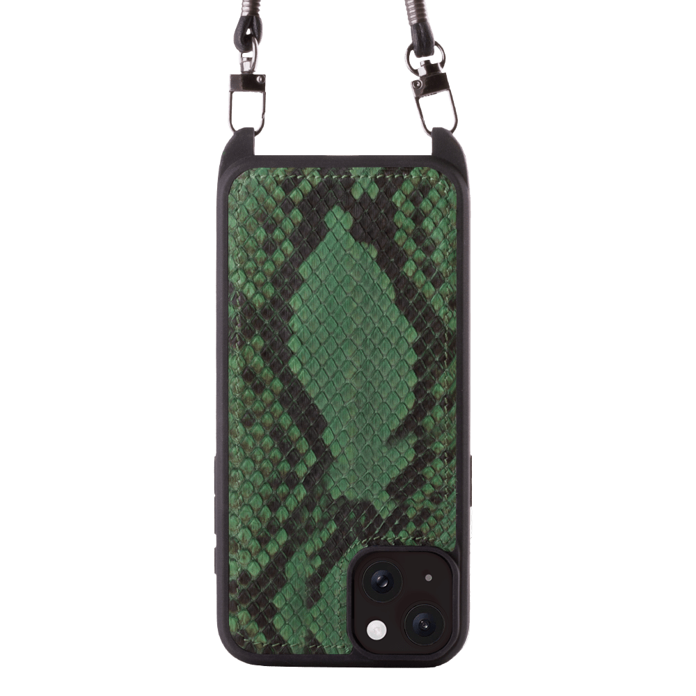 Iphone 15 Case   Python Leather   Sling   Forest Green   No Metalware   Versailles   Front Iphone 15 Case   Python Leather   Sling   Forest Green   No Metalware   Versailles   Front