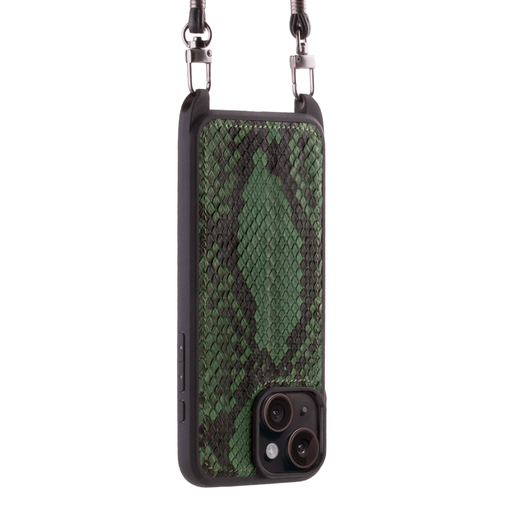 Iphone 15 Case   Python Leather   Sling   Forest Green   No Metalware   Versailles   Tilt Iphone 15 Case   Python Leather   Sling   Forest Green   No Metalware   Versailles   Tilt