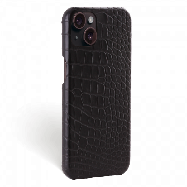 Iphone 15 Plus Case   Alligator Leather   Signature   Black   No Metalware   Versailles   Tilt