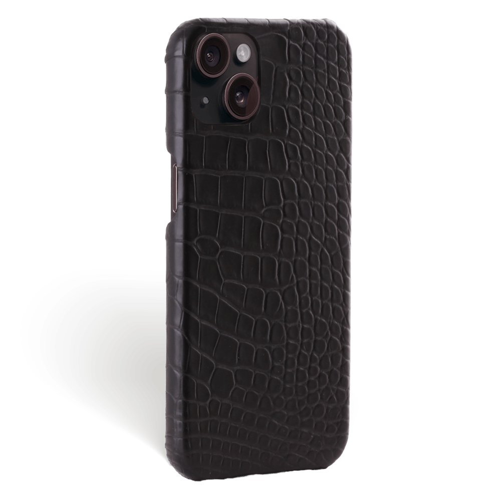 Iphone 15 Plus Case Alligator Leather Signature Black No Metalware Versailles Tilt Iphone 15 Plus Case Alligator Leather Signature Black No Metalware Versailles Tilt