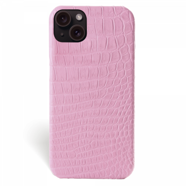 Iphone 15 Plus Case   Alligator Leather   Signature   Pink   No Metalware   Versailles   Front