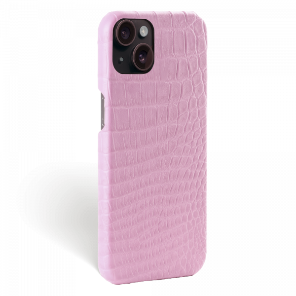 Iphone 15 Plus Case   Alligator Leather   Signature   Pink   No Metalware   Versailles   Tilt
