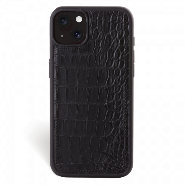 Iphone 15 Plus Case   Alligator Leather   Sport Case   Black   No Metalware   Versailles   Front