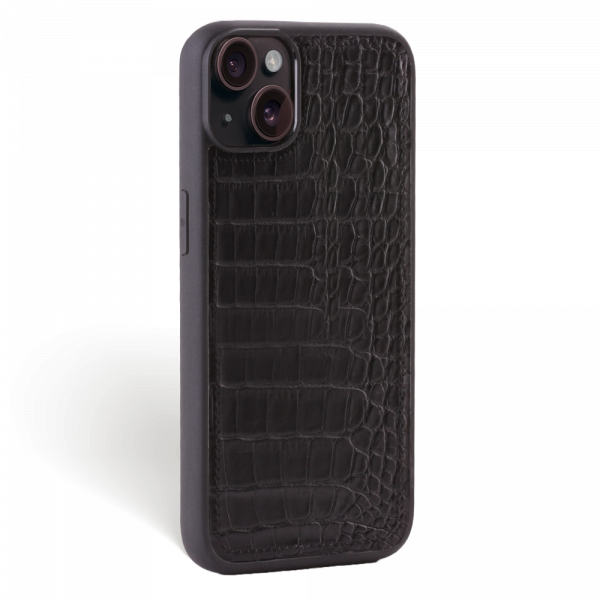 Iphone 15 Plus Case   Alligator Leather   Sport Case   Black   No Metalware   Versailles   Tilt