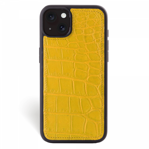Iphone 15 Plus Case   Alligator Leather   Sport Case   Yellow   No Metalware   Versailles   Front