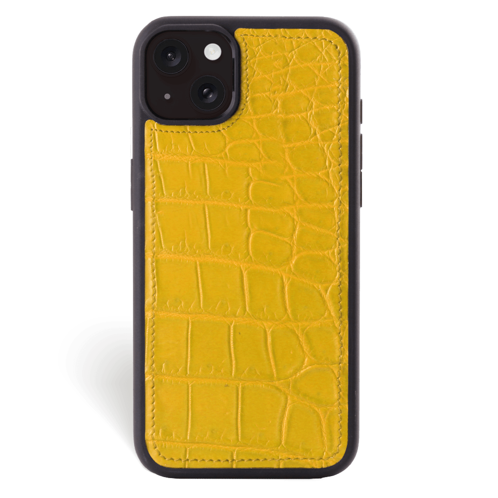 Iphone 15 Plus Case   Alligator Leather   Sport Case   Yellow   No Metalware   Versailles   Front Iphone 15 Plus Case   Alligator Leather   Sport Case   Yellow   No Metalware   Versailles   Front