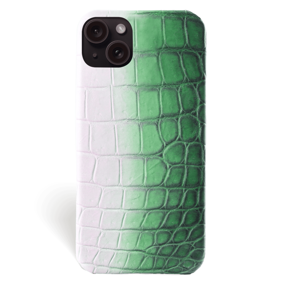 Iphone 15 Plus Case   Crocodylus Leather   Signature   Himalaya Green   No Metalware   Versailles   Front Iphone 15 Plus Case   Crocodylus Leather   Signature   Himalaya Green   No Metalware   Versailles   Front