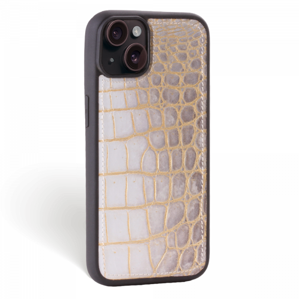 Iphone 15 Plus Case   Crocodylus Leather   Sport Case   Himalaya Gold   No Metalware   Versailles   Tilt