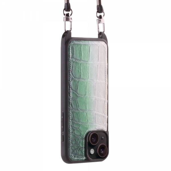 Iphone 15 Plus Case   Himalaya Leather   Sling   Himalaya Green   No Metalware   Versailles   Tilt