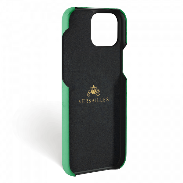 Iphone 15 Plus Case   Ostrich Leather   Signature   Green Kentucky   No Metalware   Versailles   Inside