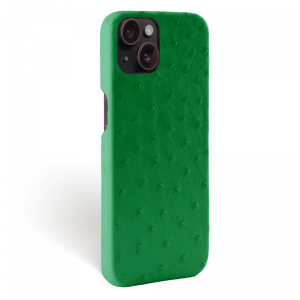 Iphone 15 Plus Case   Ostrich Leather   Signature   Green Kentucky   No Metalware   Versailles   Tilt