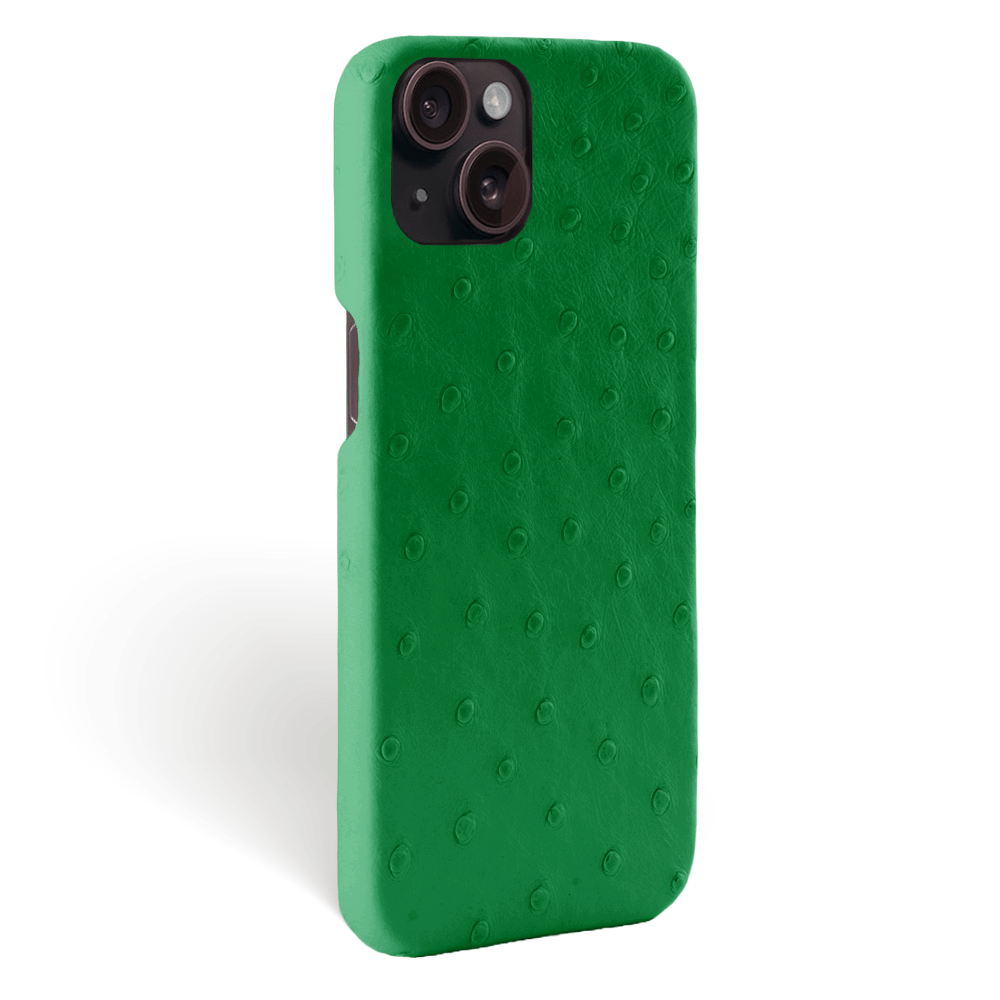 Iphone 15 Plus Case   Ostrich Leather   Signature   Green Kentucky   No Metalware   Versailles   Tilt Iphone 15 Plus Case   Ostrich Leather   Signature   Green Kentucky   No Metalware   Versailles   Tilt