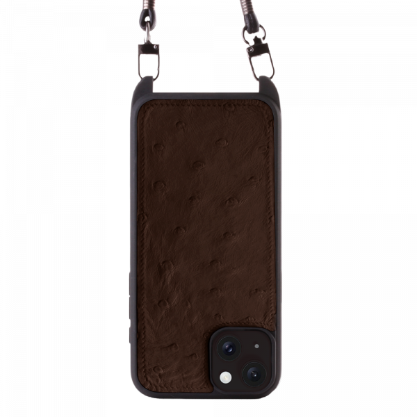 Iphone 15 Plus Case   Ostrich Leather   Sling   Chocolate   No Metalware   Versailles   Front