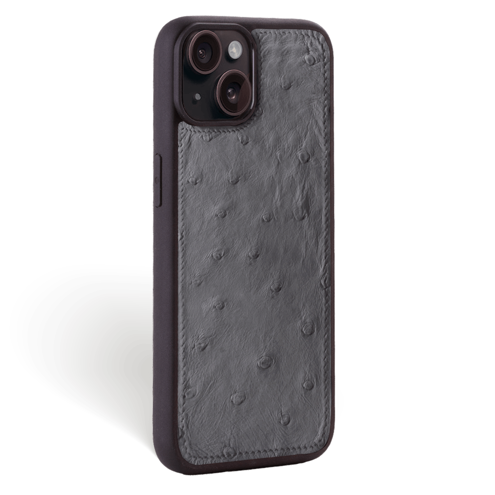 Iphone 15 Plus Case   Ostrich Leather   Sport Case   Grey   No Metalware   Versailles   Tilt Iphone 15 Plus Case   Ostrich Leather   Sport Case   Grey   No Metalware   Versailles   Tilt