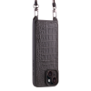 Iphone 15 Plus Case   Sustainable Alligator Leather   Sling   Black   No Metalware   Versailles   Tilt