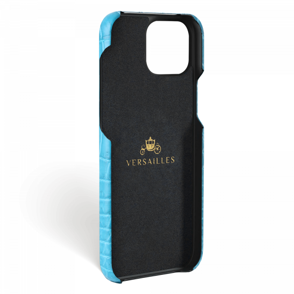 Iphone 15 Plus Case   Alligator Leather   Handle   Curacao Blue   No Metalware   Versailles   Inside