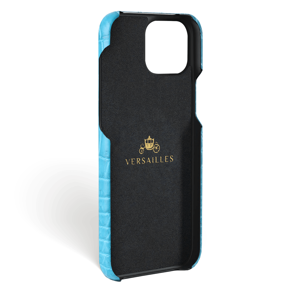Iphone 15 Plus Case   Alligator Leather   Handle   Curacao Blue   No Metalware   Versailles   Inside