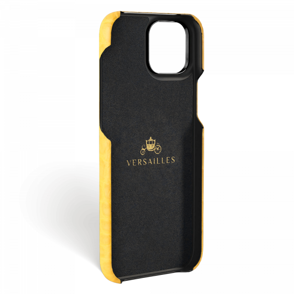 Iphone 15 Pro Case   Alligator Leather   Premium   Yellow   Black Metalware   Versailles   Inside