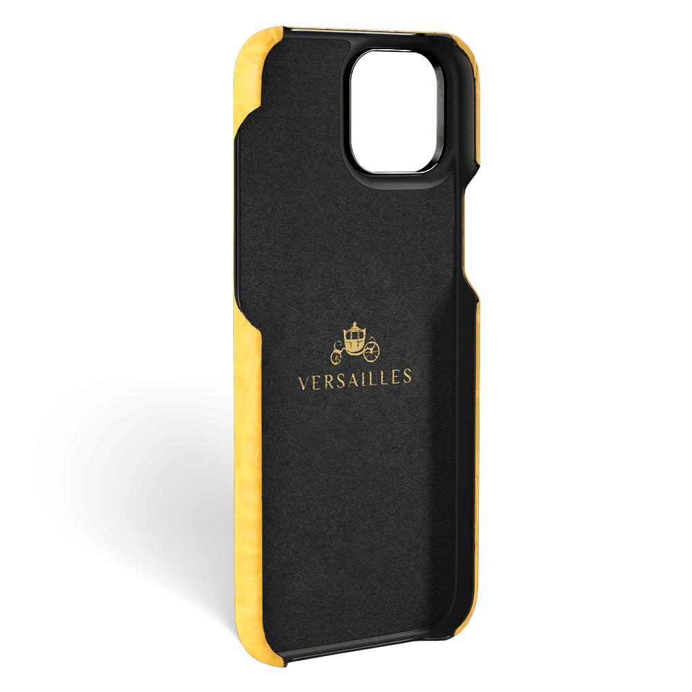Iphone 15 Pro Case   Alligator Leather   Premium   Yellow   Black Metalware   Versailles   Inside Iphone 15 Pro Case   Alligator Leather   Premium   Yellow   Black Metalware   Versailles   Inside