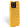 Iphone 15 Pro Case   Alligator Leather   Premium   Yellow   Black Metalware   Versailles   Tilt