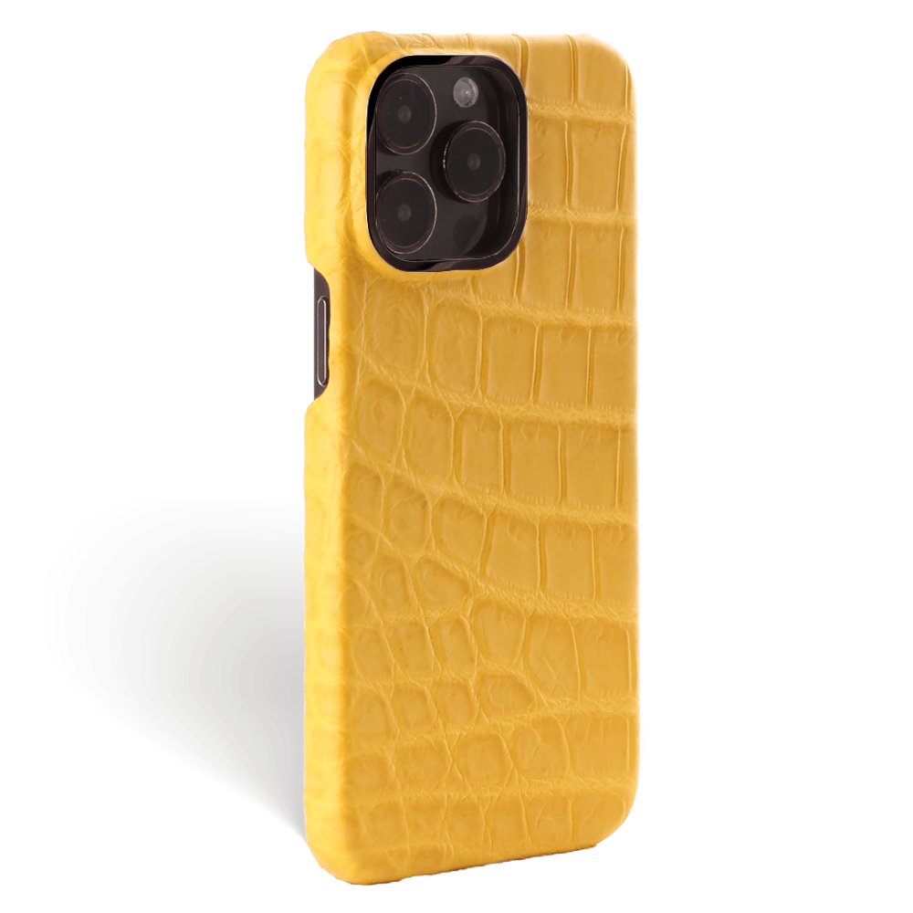 Iphone 15 Pro Case   Alligator Leather   Premium   Yellow   Black Metalware   Versailles   Tilt Iphone 15 Pro Case   Alligator Leather   Premium   Yellow   Black Metalware   Versailles   Tilt