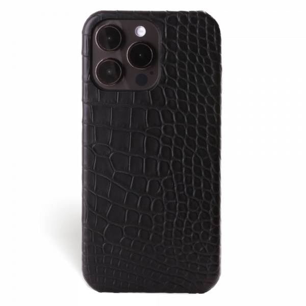 Iphone 15 Pro Case   Alligator Leather   Signature   Black   No Metalware   Versailles   Front