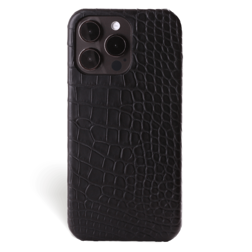 Iphone 15 Pro Case   Alligator Leather   Signature   Black   No Metalware   Versailles   Front Iphone 15 Pro Case   Alligator Leather   Signature   Black   No Metalware   Versailles   Front
