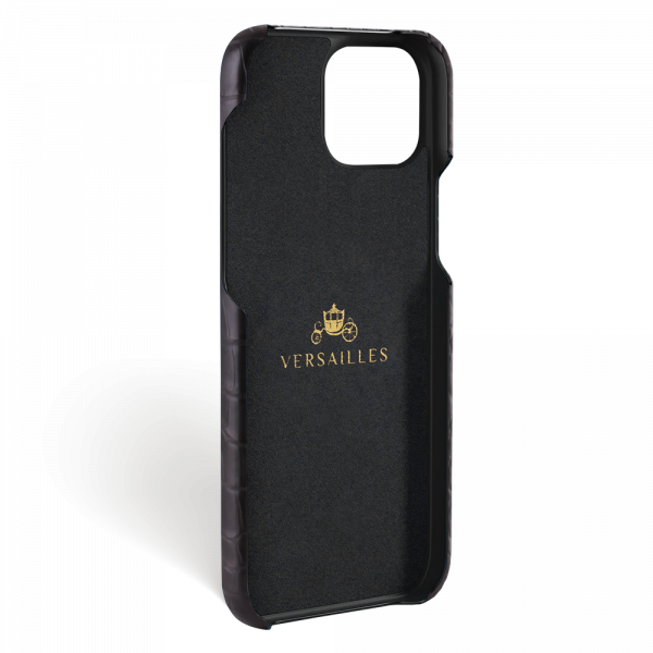 Iphone 15 Pro Case   Alligator Leather   Signature   Black   No Metalware   Versailles   Inside