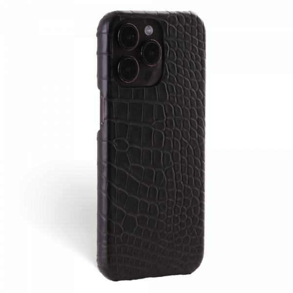 Iphone 15 Pro Case   Alligator Leather   Signature   Black   No Metalware   Versailles   Tilt