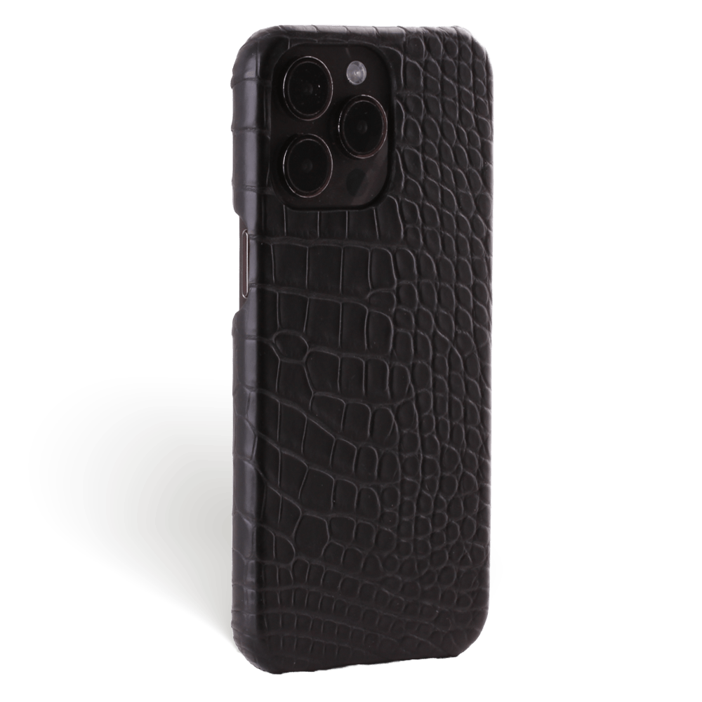 Iphone 15 Pro Case   Alligator Leather   Signature   Black   No Metalware   Versailles   Tilt Iphone 15 Pro Case   Alligator Leather   Signature   Black   No Metalware   Versailles   Tilt
