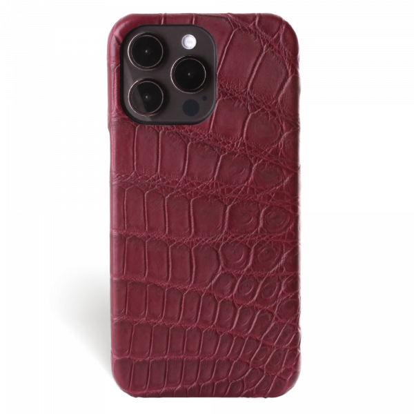 Iphone 15 Pro Case   Alligator Leather   Signature   Burgundy   No Metalware   Versailles   Front