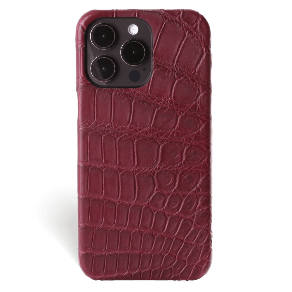 Iphone 15 Pro Case   Alligator Leather   Signature   Burgundy   No Metalware   Versailles   Front Iphone 15 Pro Case   Alligator Leather   Signature   Burgundy   No Metalware   Versailles   Front