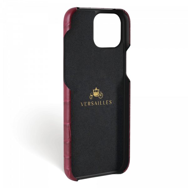 Iphone 15 Pro Case   Alligator Leather   Signature   Burgundy   No Metalware   Versailles   Inside