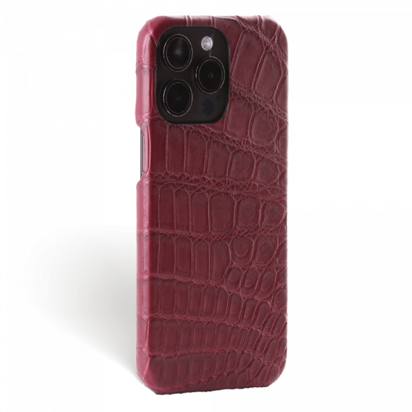 Iphone 15 Pro Case   Alligator Leather   Signature   Burgundy   No Metalware   Versailles   Tilt